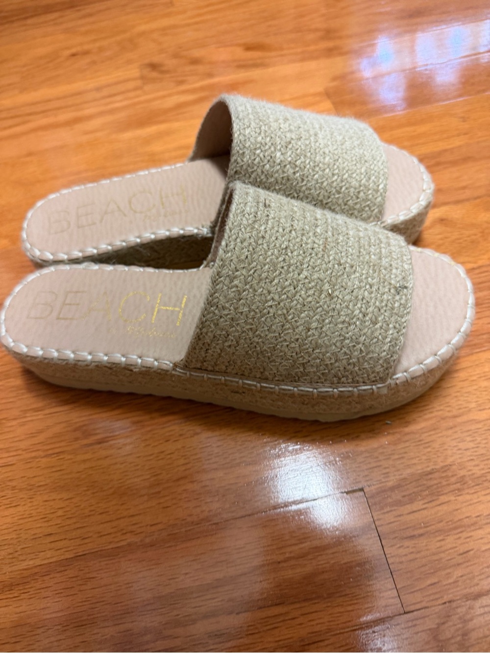 Beach Slide Wedge Sandals in Beige